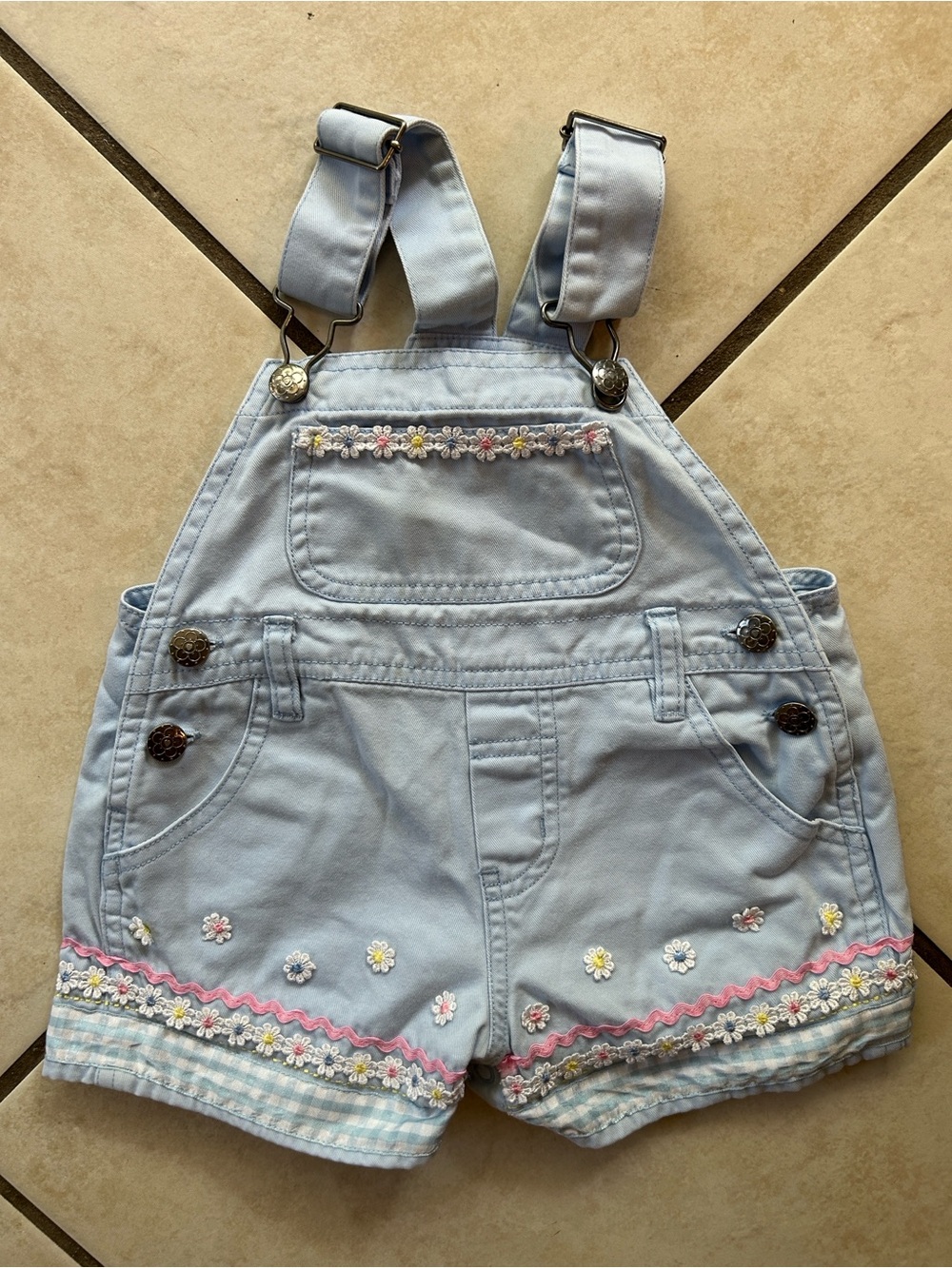 miniwear Light Blue Floral Embroidered Overall Shorts